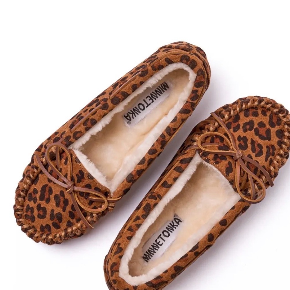 Minnetonka Brown Leopard Moccasins